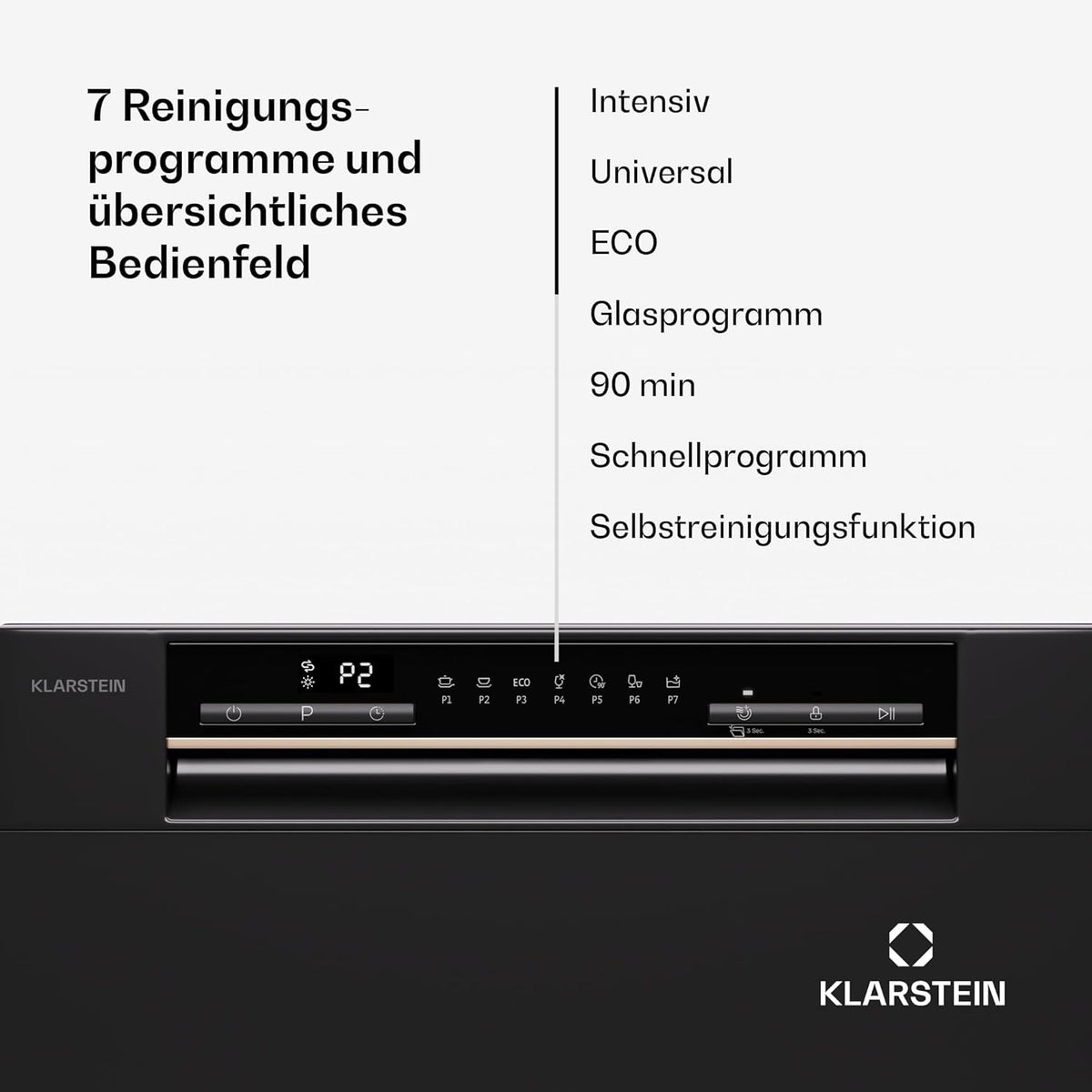 Klarstein  ia 8 - Spülmaschine, Geschirrspüler, Freistehend, Teilintegriert, F, 55 cm breit, 8 Maßgedecke, 6 Programme, Aquastop, silber