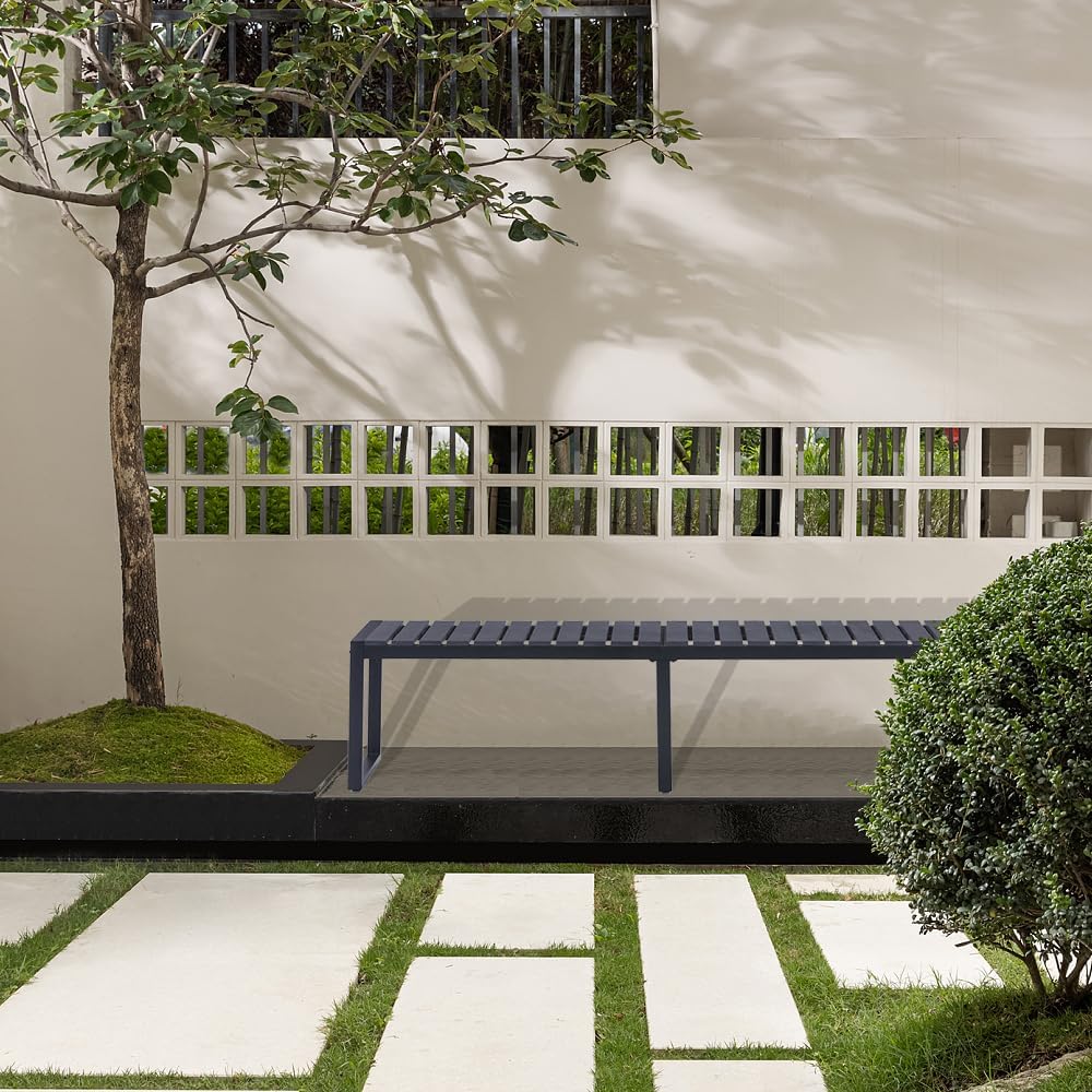 Mingone Outdoorbank für 3-4 Personen, witterungsbeständige Holz-Kunststoff-Verbundwerkstoffe (WPC), Gartenbank für Park und Terrasse, Schwarze Sitzbank ohne Rückenlehne, Belastbarkeit 250 kg