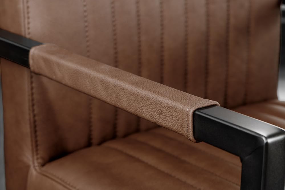 Riess Ambiente Moderner Freischwinger Stuhl Big Aston Echtleder - Vintage braun schwarz - Federkern Metall Esszimmerstuhl Ziersteppung