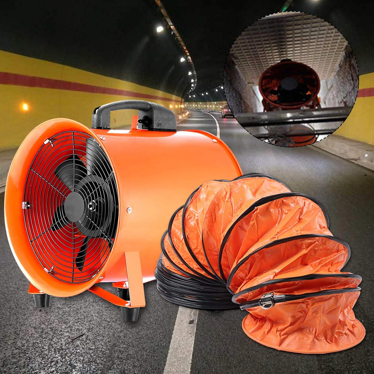 Futchoy 250 mm Gebläse Bauventilator Ventilator Baugebläse Industrie Axialgebläse Baulüfter Industrieventilator Windmaschine mit 10m Schlauch für Fabriken, Keller, Werften usw