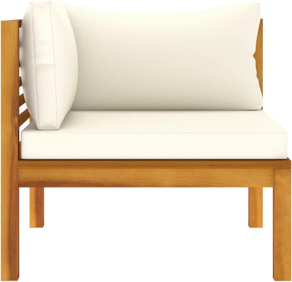 vidaXL Akazienholz Massiv Gartenmöbel 5-TLG. mit Creme Kissen Tisch Mittelsofa Ecksofa Sofa Lounge Gartenset Garten Garnitur Sitzgruppe Gartensofa
