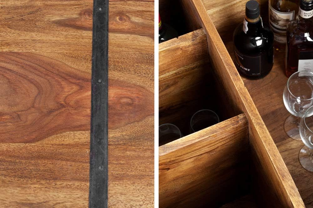 Invicta Interior riess-Ambiente Massiver Couchtisch Hausbar Bodega 100cm Sheesham Stone Finish Aufbewahrung Wohnzimmertisch Truhe Barschrank