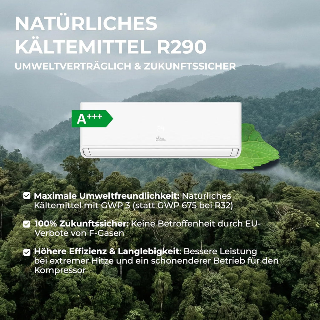 Kältebringer A+++ R290 Split Klimaanlage 12000 BTU (3,7 kW) - mit Heizfunktion, WiFi & App, bis 60m², sehr leise, 5m Kupferleitung, Kältemittel R290, Montagematerial