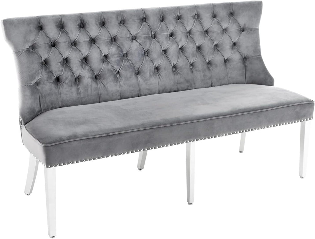 riess-ambiente.de Design Sofabank Castle Deluxe 165cm grau Samt Löwenkopf Chesterfield Barock, Esszimmerbank mit Rückenlehne, Sitbank, Küchenbank, Polsterbank