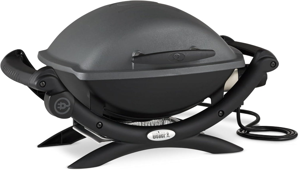 Weber Q2400 Elekrogrill mit Seitentischen, 54 x 39cm Grillfäche, portable, 2-geteilter porzellanemaillierter Guss-Grillrost, Aluminiumguss Deckel & Gehäuse - Dark Grey (55020079)