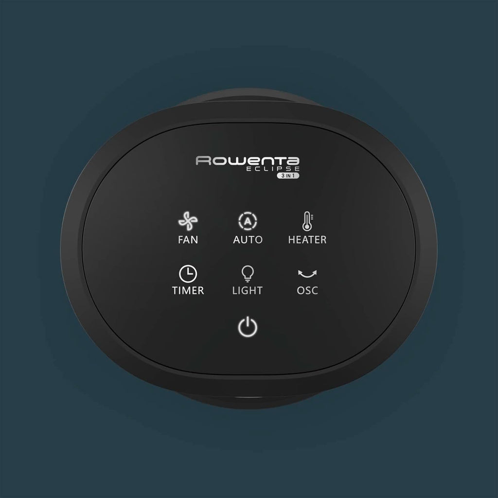 Rowenta QU5062 Eclipse 3in1 Luftreiniger, Heizlüfter, Ventilator, filtert 99,9% der Partikel, für 30 m2 Raumgröße, schnelle Heizung bis zu 35°C, automatischer Tag- und Nachtmodus, Schwarz/Grau
