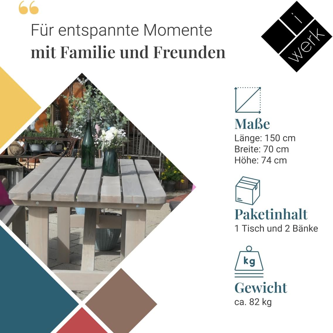 Gartengarnitur aus Holz | Set bestehend aus Gartentisch & Bänken mit Lehne | Hochwertige Sitzgarnitur für den Garten | PEFC-zertifizierte Gartenmöbel für Draußen (Grau)