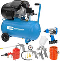 Güde Kompressor-Set 405/10/50 15T(ölgeschmiert, 10 bar, 2200 W, 50 l Kessel, eff. Liefermenge 250 l/min, 2x Manometer, 2x Druckluftkupplungen, Sicherheitsventil  und  Ablassschraube, inkl. Zubehör-Set)