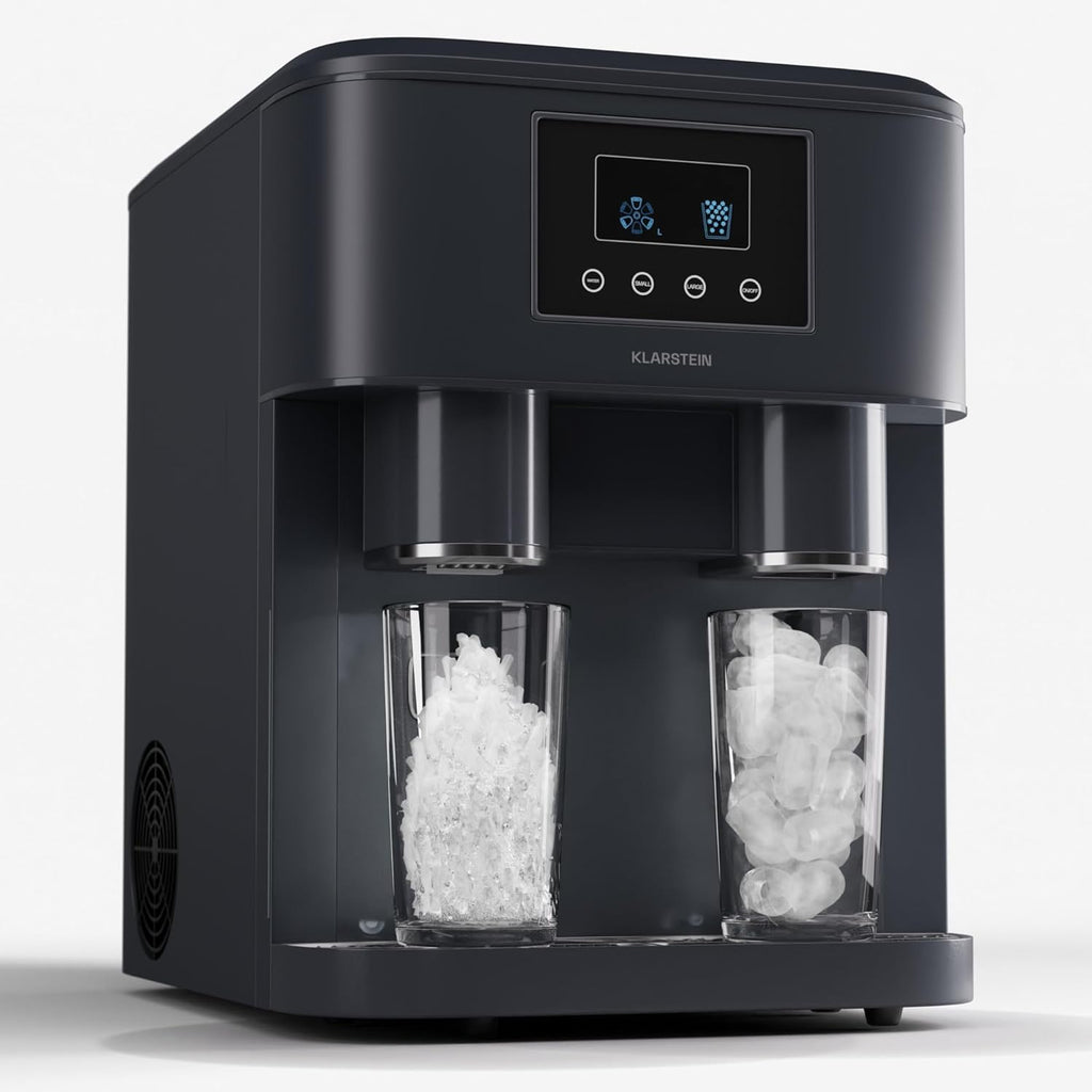 Klarstein Eiswürfelmaschine für Zuhause Camping Gastro, Schnelle Mini-Eiswürfelmaschine Klein, Profi Eismaschine für Crushed Eis, Große  und  Kleine Eiswürfel, 1,8L Wassertank, 15kg Eis in 24h