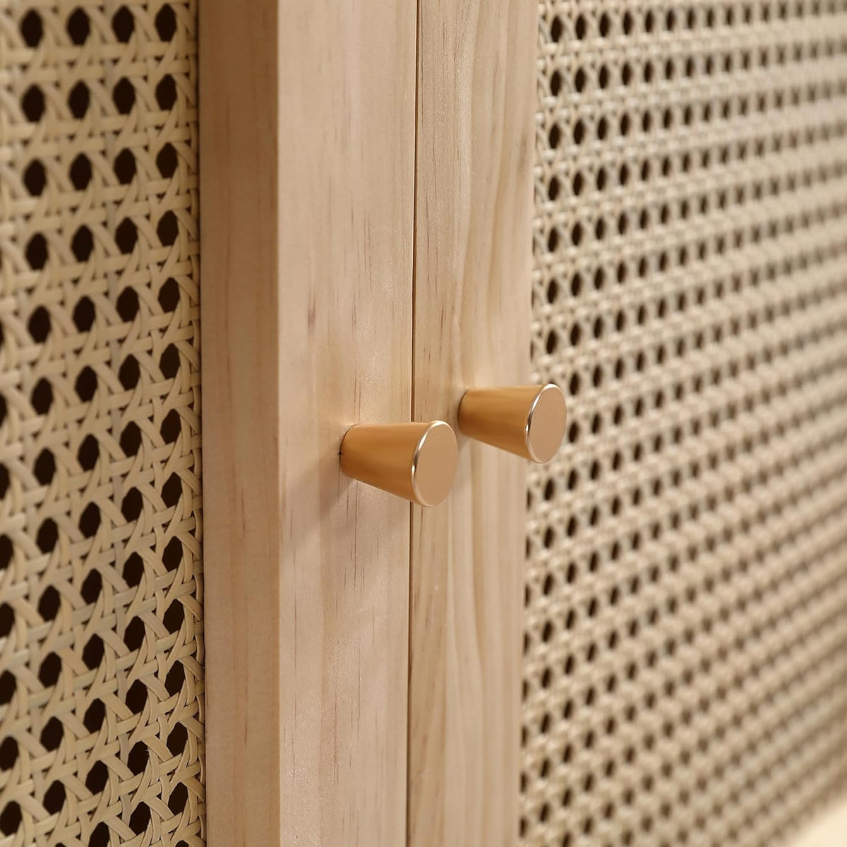 Soweiz Armario con barra, armario de 2 puertas, dormitorio, red de ratán, sala de estar, con tapa inferior abatible, tableros de partículas+ratán de polietileno, natural