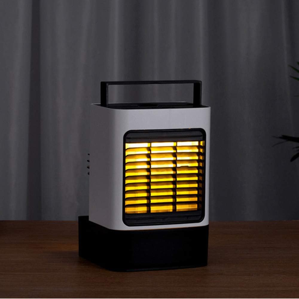 Tragbarer Klimaanlagenventilator, Mini Verdunstungskühler Luftbefeuchter, USB Wiederaufladbarer Schreibtischventilator mit LED-Licht für Zuhause und Büro, leise Nebelkühllösung