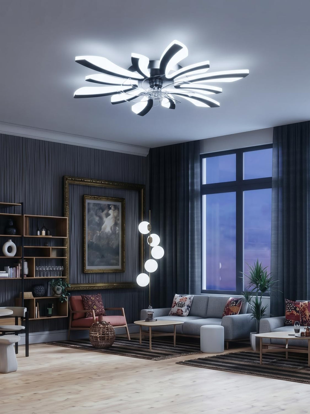 Smart Deckenventilator mit Beleuchtung, WiFi Lampe mit Ventilator Leise Kompatibel mit Alexa Google Home, Sprach/Fernbedienung/App Steuerung, für Schlafzimmer, Küche, Schwarz