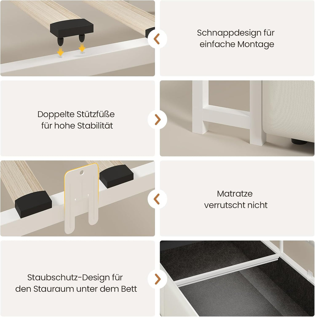 DICTAC Jugendbett 90x200 mit Stauraum, LED & Ladestation | Polsterbett mit hydraulischem Stauraum, zweistöckiges Ablagefach | Tagesbett Einzelbett in weiß– für Kinder, Jugendliche & Erwachsene
