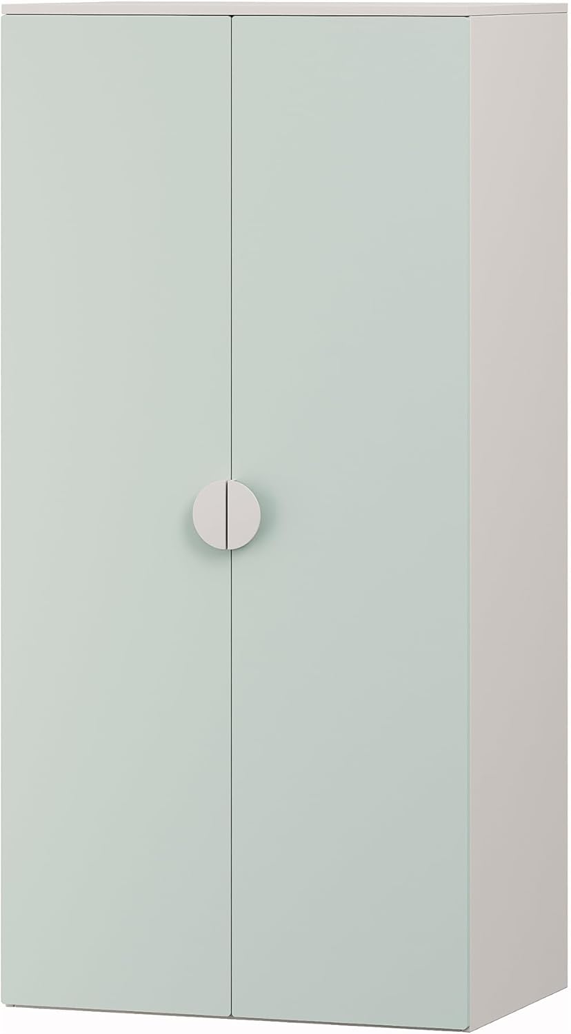 [en.casa] Kinderkleiderschrank Sandnes Garderobenschrank für Kinder 123 x 60 x 40 cm Kleiderschrank Kinderzimmer mit 2 Türen 1 Kleiderstange 1 Ablagefach Kinderschrank Weiß/Mintgrün