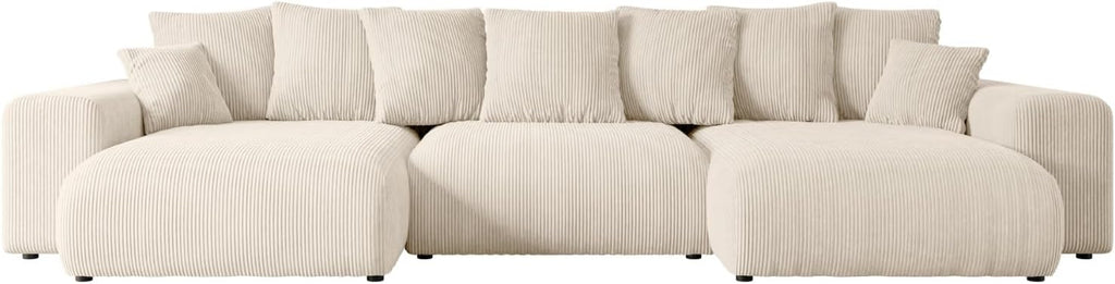 ALTDECOR Ecksofa mit Schlaffunktion und Bettkasten Corner Sofa Eckcouch Couch U-Form universal, Links/rechts angeordnet Schlafcouch Ausziehbar Wohnlandschaft Eskar-U -364x176x84cm Beige