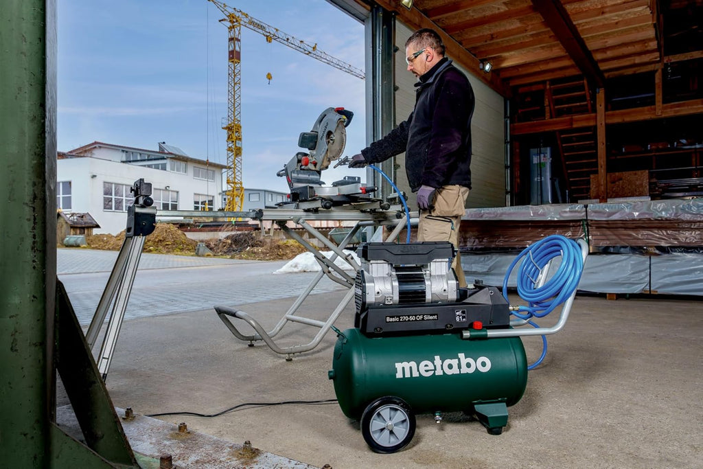 metabo Kompressor Basic 270-50 OF Silent - 50L Kessel, 10 bar Druck, 130 l/min Füllleistung - Ölfrei, leise, mobiler Werkstatt-Kompressor für Heimwerker  und  Profis - Inkl. Schnellkupplung und Zuggriff