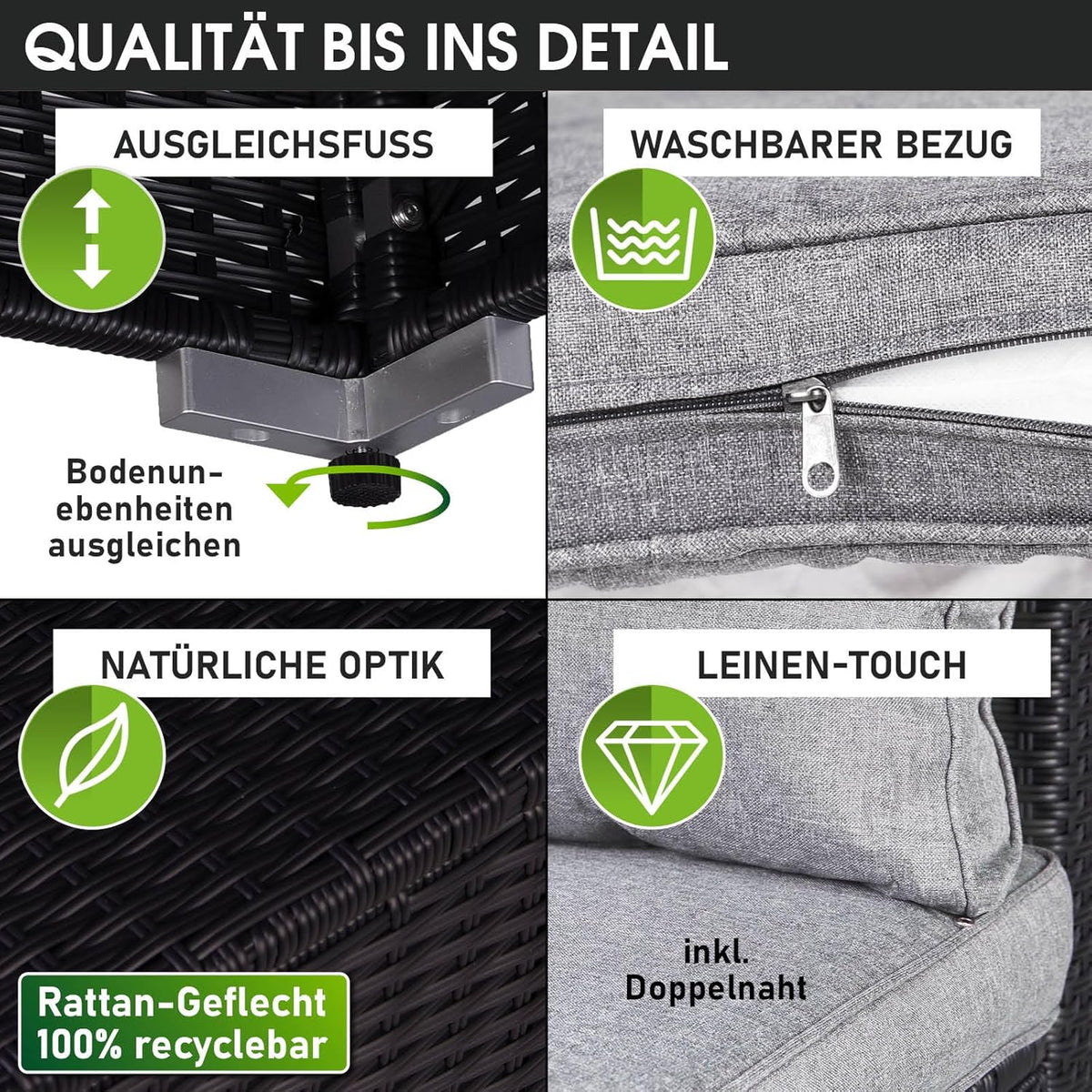 BRAST® Gartenmöbel Lounge Set | 4-5 Personen viele Modelle & Farben | inkl. extra Dicke Kissen | TÜV geprüft | Outdoor Loungemöbel Sitzgruppe Essgruppe Garnitur | Royal Schwarz