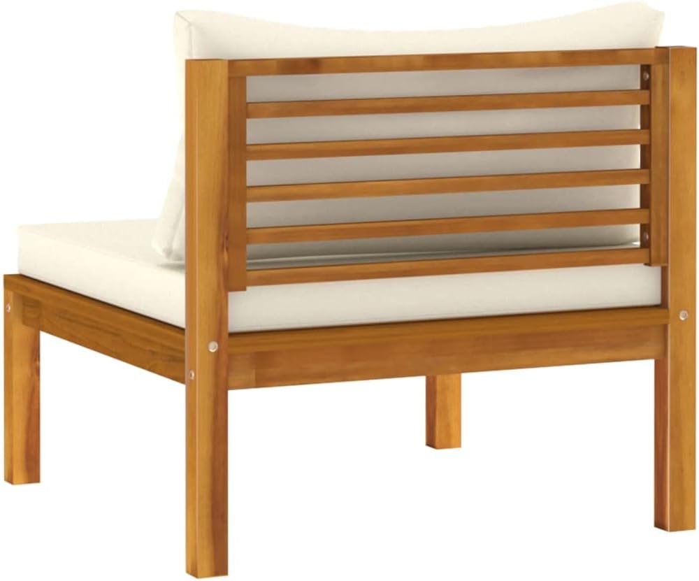 vidaXL Akazienholz Massiv Gartenmöbel 5-TLG. mit Creme Kissen Tisch Mittelsofa Ecksofa Sofa Lounge Gartenset Garten Garnitur Sitzgruppe Gartensofa