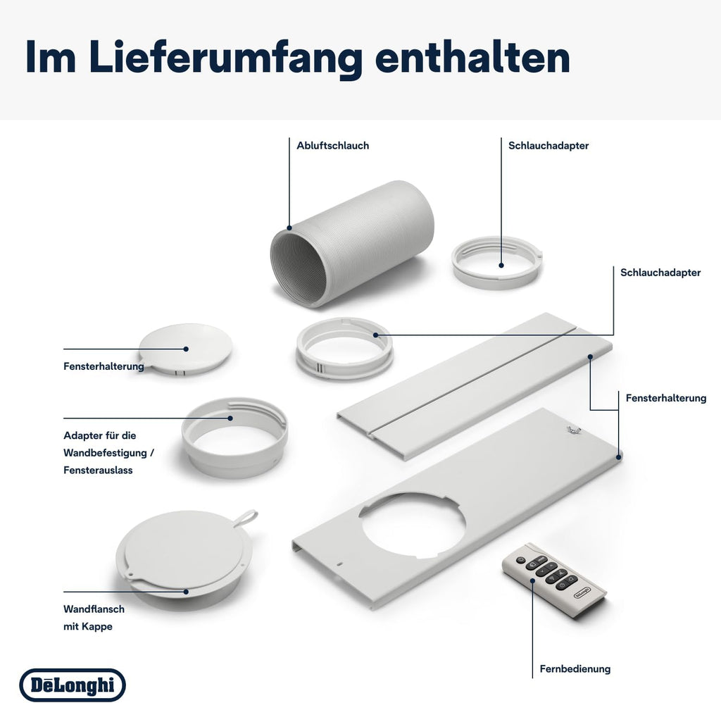 De'Longhi Pinguino PAC EM82, Mobile Klimaanlage für Rume bis zu 80 m, 9.400 BTU, 2,4 kW, 63 dB, Entfeuchtungsfunktion, Energieklasse A, 24h-Timer, Wei