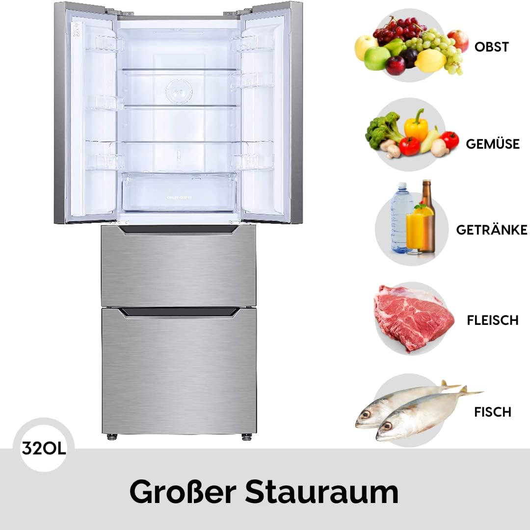 WOLKENSTEIN FD351.4A++NF IX Stand French Door Kühl-Gefrierkombination | NoFrost | Touch Control | 4**** Gefrierfach | Inox Design | Kühlteil 191L | Gefrierteil 129L