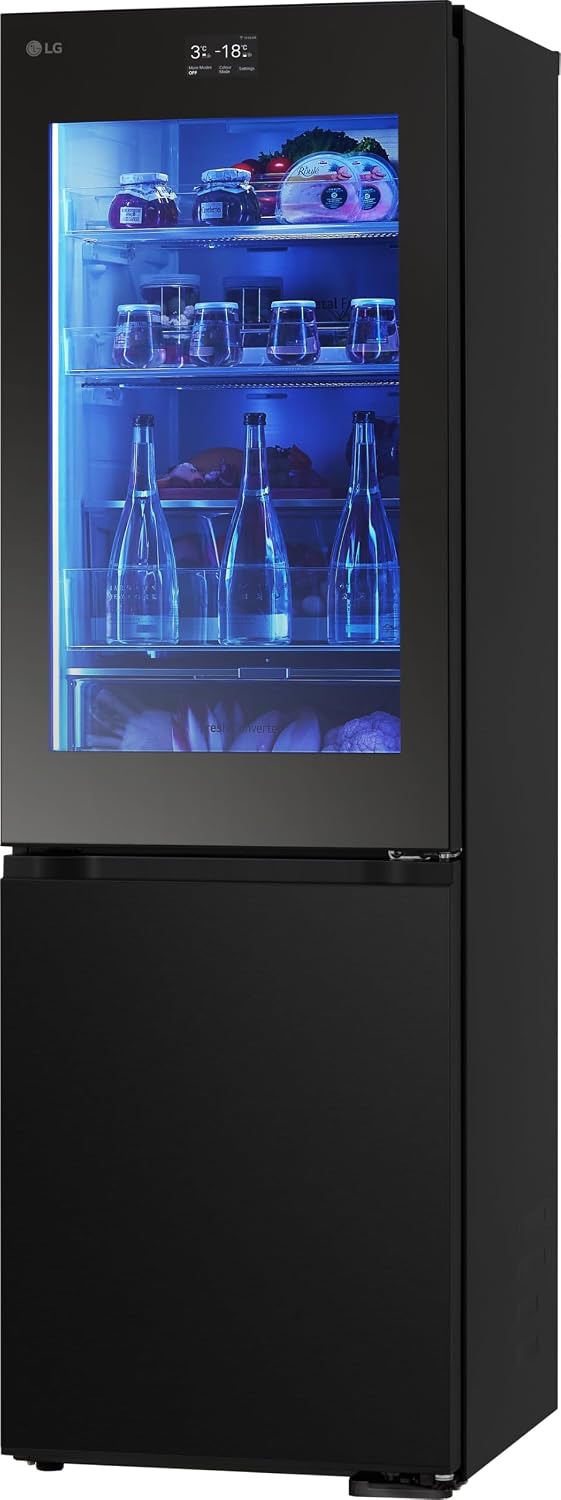 LG GBG7190CEV, Klasse C, 349 L, Kühl-Gefrierkombination mit Instaview und LED, Touch LCD Display, einstellbarem Farbwechsel, Total NoFrost, DoorCooling+, 59.5 x 67.6 x 186cm ꟷ Essence Black Steel