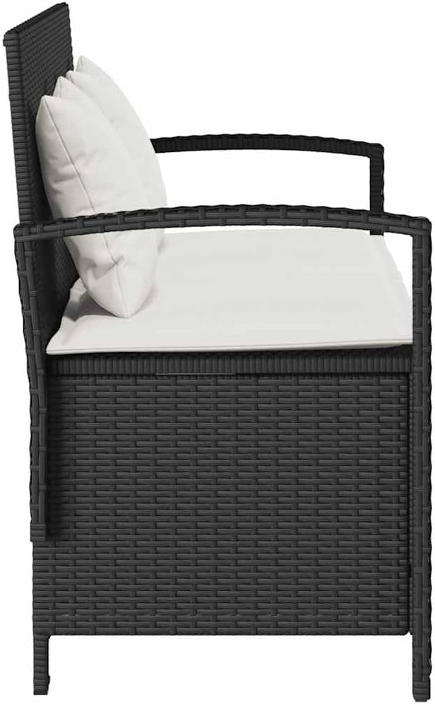 vidaXL Gartenbank mit Stauraum und Kissen Schwarz Poly Rattan, Gartenbank, Parkbank, Outdoor-Bank, Sitzbank, Terrassenbank, Außenbank, Gartenmöbel