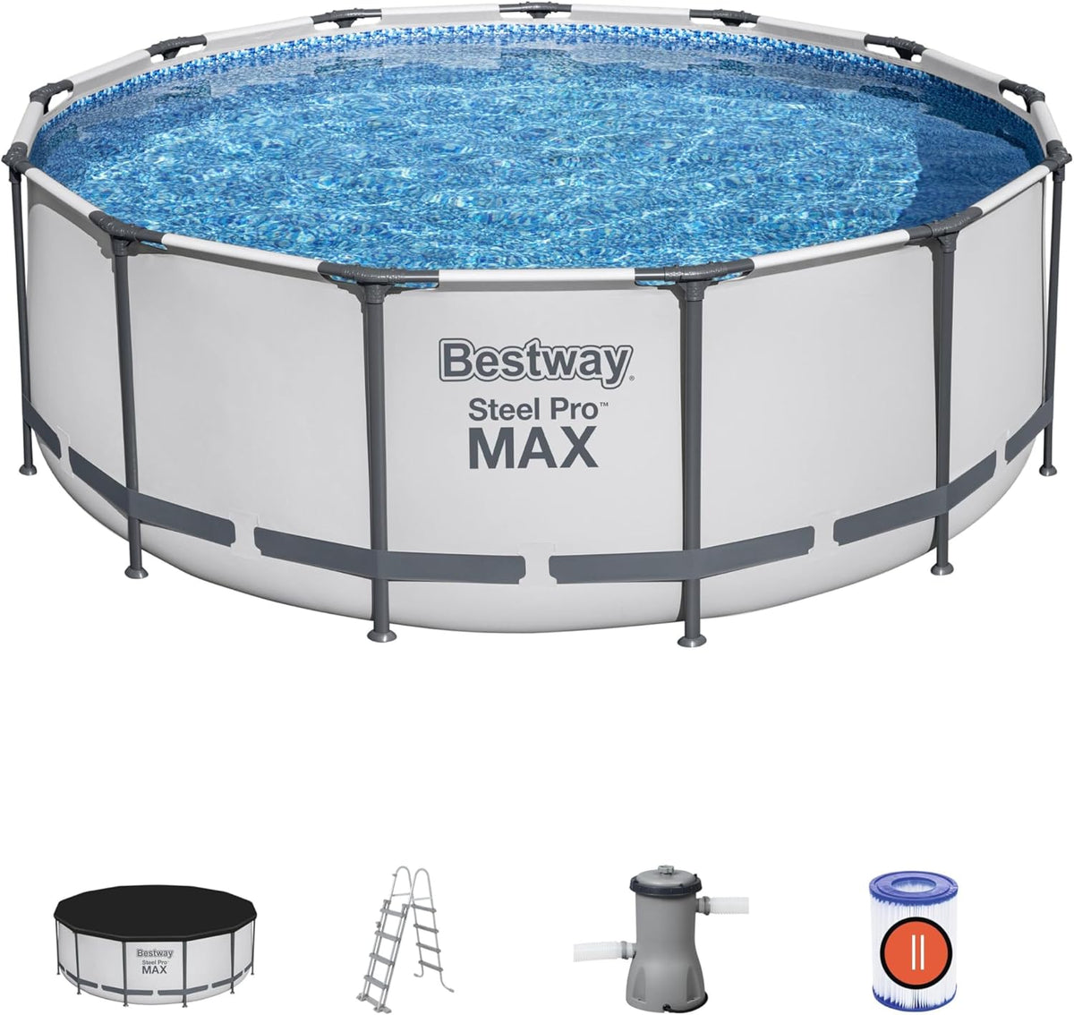 Steel Pro Max™ Außenpool, 396 x 122 cm, FrameLink™-System, Leiter, Plane, Pumpe und Filterkartusche