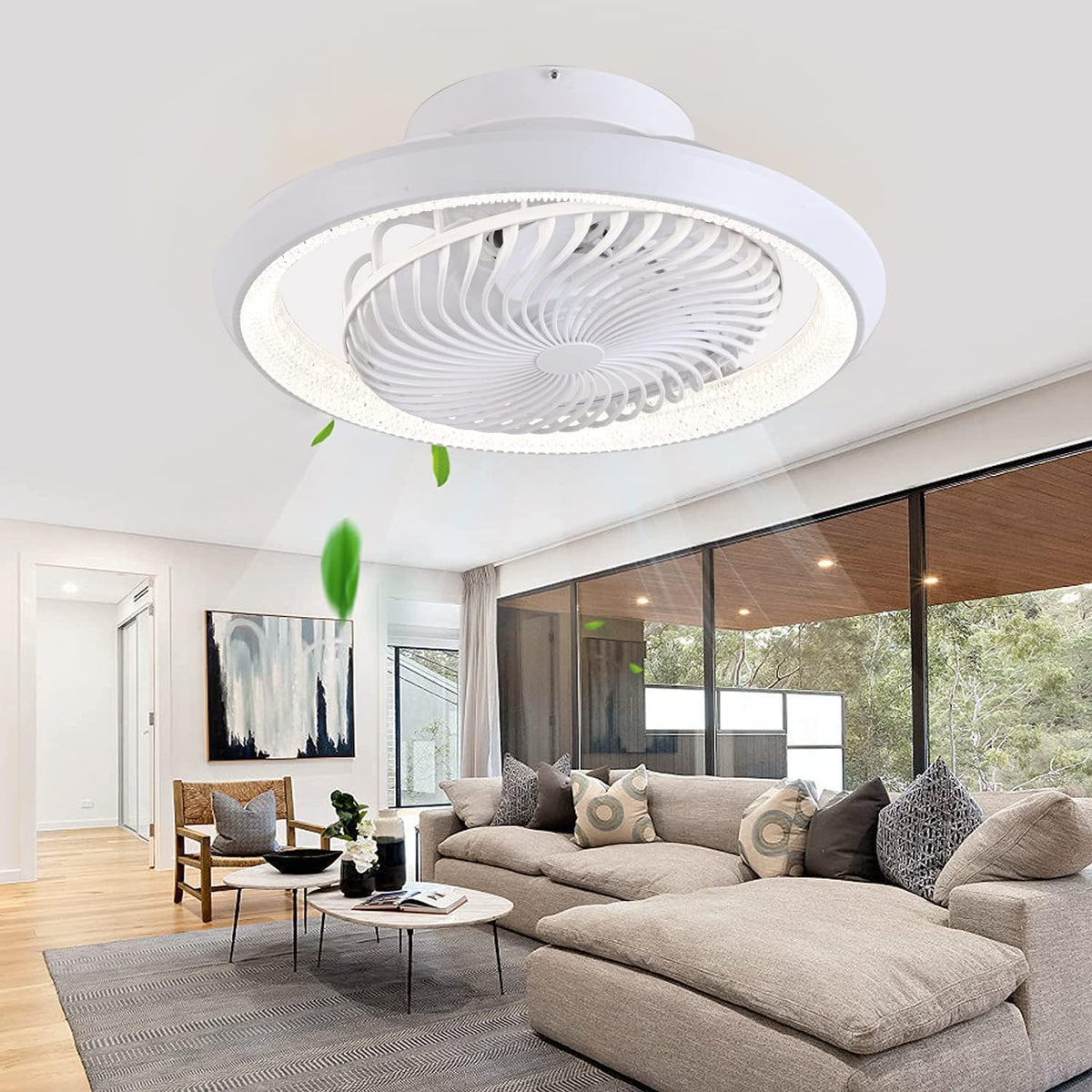 Deckenventilator mit Beleuchtung leise, Deckenleuchte mit Ventilator 360° Drehbare, LED Dimmbar 72W mit Fernbedienung Ventilator lampe, Deckenlampe ür Wohnzimmer, Esszimmer, Schlafzimmer, 49CM