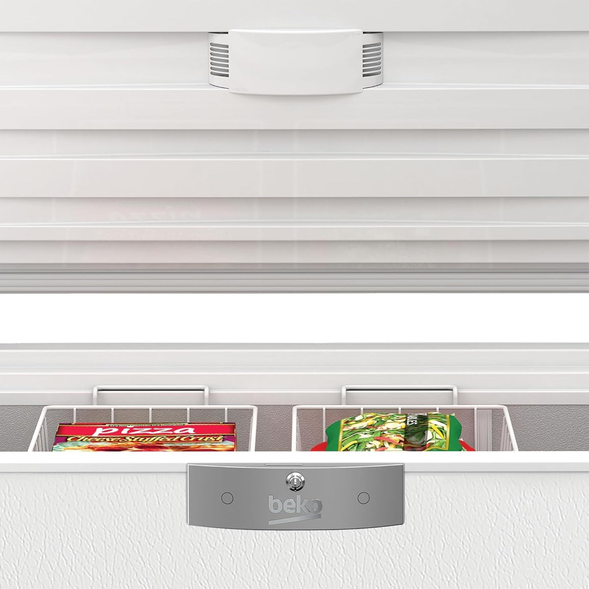 Beko HSM22340 Gefriertruhe, Kühltruhe, 230 l Nutzvolumen, 2 Gefriergutkörbe, Temperaturalarm, abschließbar, LED-Anzeigesystem, Innenbeleuchtung, 35 db(A), Transportrollen, Weiß
