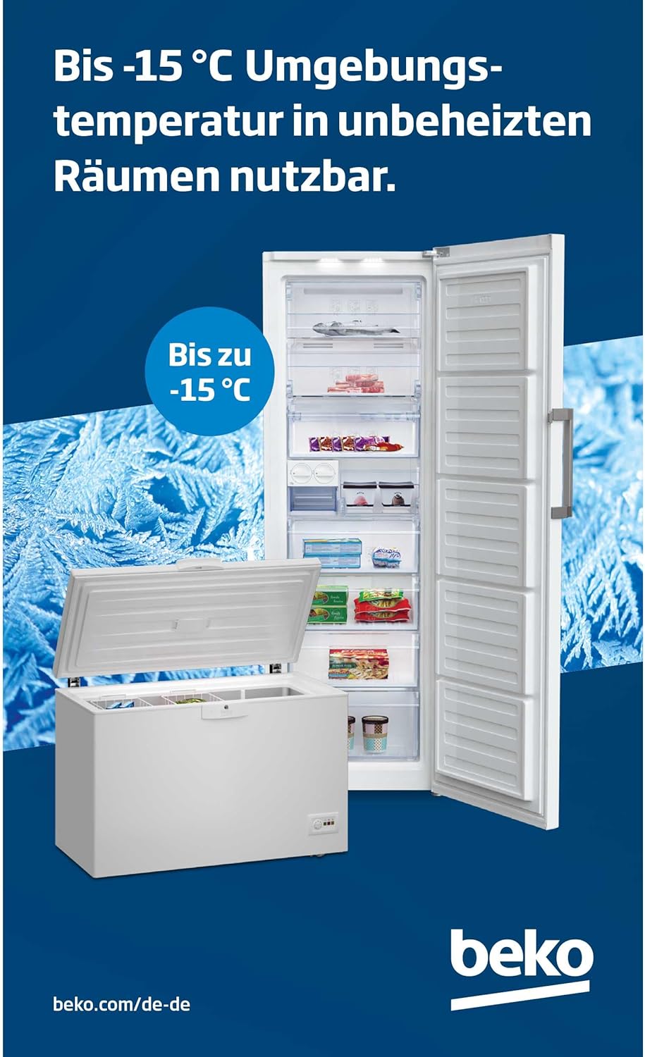 Beko HSM22340 Gefriertruhe, Kühltruhe, 230 l Nutzvolumen, 2 Gefriergutkörbe, Temperaturalarm, abschließbar, LED-Anzeigesystem, Innenbeleuchtung, 35 db(A), Transportrollen, Weiß