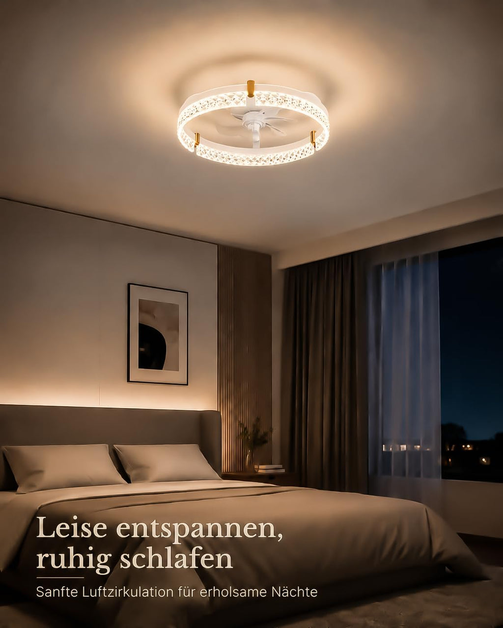 Airwit 50cm Deckenventilator mit Beleuchtung, Lampe mit Ventilator in Glasoptik, Deckenlampe mit Ventilator leise dimmbar, 3000K-6000K stufenlos, 6 Windstufen, Timer 1/2/4H, App Fernbedienung, Weiß