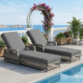 Ball & Cast Gartenliege 2 Personen aus Rattan, Liege mit 4-Fach Verstellbarer Rückenlehne und Bequemer Auflage, 2er Set, 192 x 70 x 83 cm, Grau