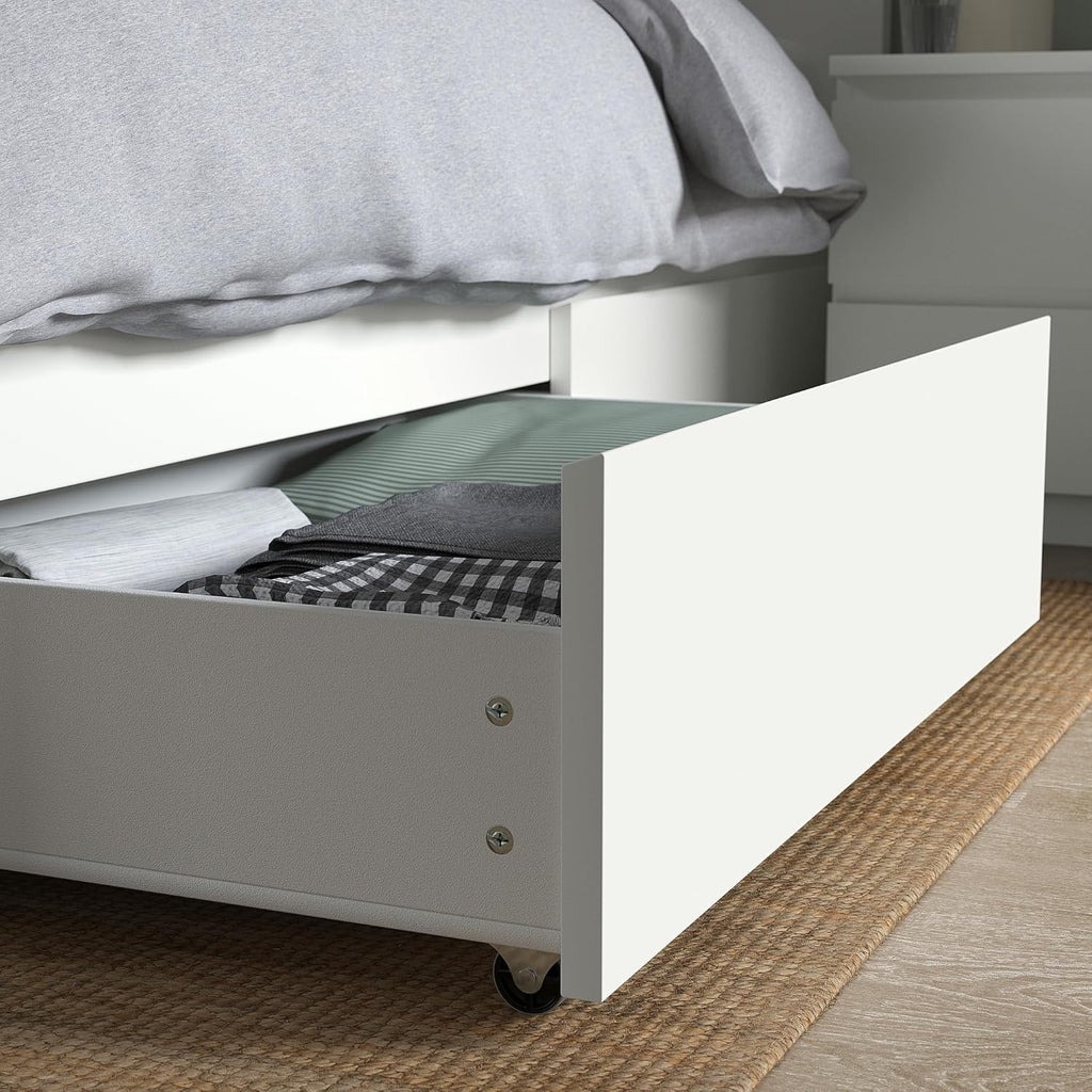 IKEA MALM Bettgestell, hoch, mit 2 Aufbewahrungsboxen, 140 x 200 cm, Weiß/Luröy