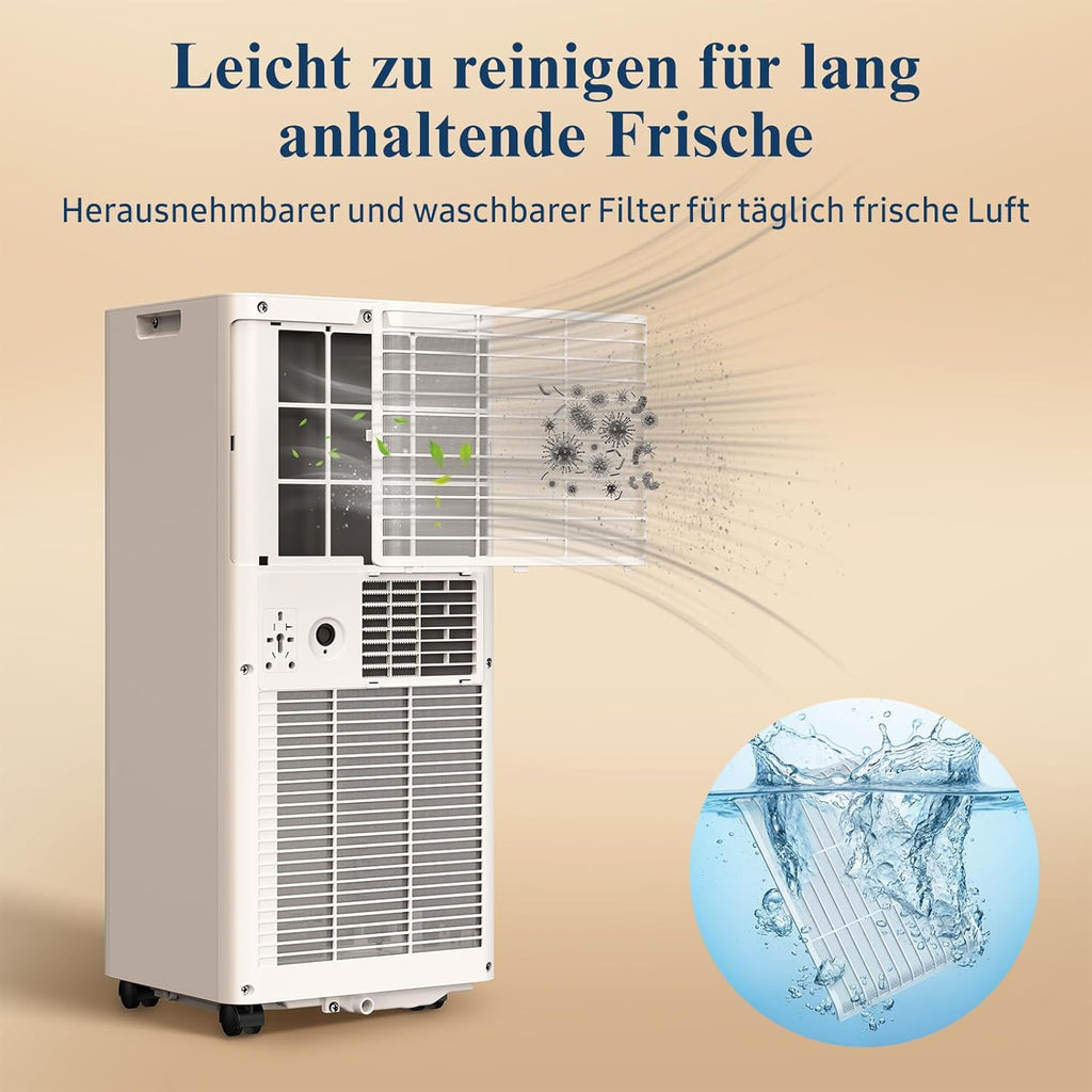 Klimaanlage Mobil 9000 BTU,4-in-1 Mobile Klimaanlage - LED Display&Fernbedienung,leise mobile klimaanlage mit einem Fenstermontagesatz,klimagerät mit abluftschlauch,Raumgröße bis 88m³(33㎡) Tragbare