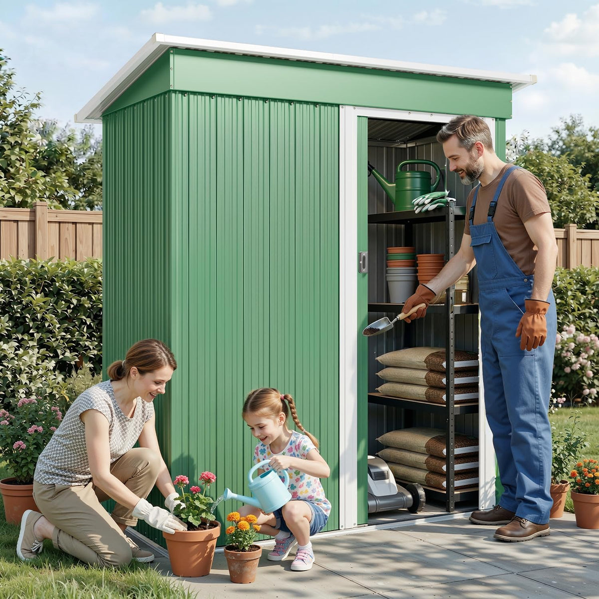 Xbro Metall-Gartenhaus mit Schiebetür, wetterfest und rostfrei, platzsparender Geräteschuppen für Garten und Terrasse, 163 × 89 × 182 cm, Grün