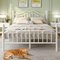 Bett 140 x 200 cm, Modernes Metallbett 140 x 200 cm mit Kopf- und Fußteil, viktorianischer Stil, Stauraum unter dem Bett, Einfach zu Montieren, Kein Lattenrost Erforderlich, Geräuscharm, Weiß