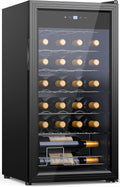 WIE Weinkühlschrank Compressor 82 Liter 28 Flaschen Getränkekühlschrank Kleiner Weinschrank Klein mit Glastür,Vollglas-Designtür mit LED Touchpanel,Anti-UV, Wine Fridge 5-18°C