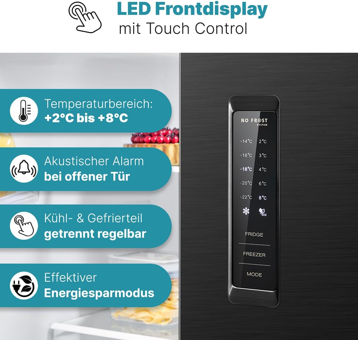 Bomann® French Door Kühlschrank No Frost | Kühl-Gefrier-Kombinationen mit Total No Frost | Kühlschrank mit Gefrierfach 362L | Side by Side Kühlschrank mit MultiAirflow-System | KG 7358 schwarz-inox