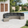 Gartensofa Halbrund Grau Poly Rattan mit Kissen Set für Garten Terrasse Poolbereich, Bequemes Outdoor Sofa aus PE Rattan mit Abnehmbaren Bezügen und Stabilem Stahlrahmen,
