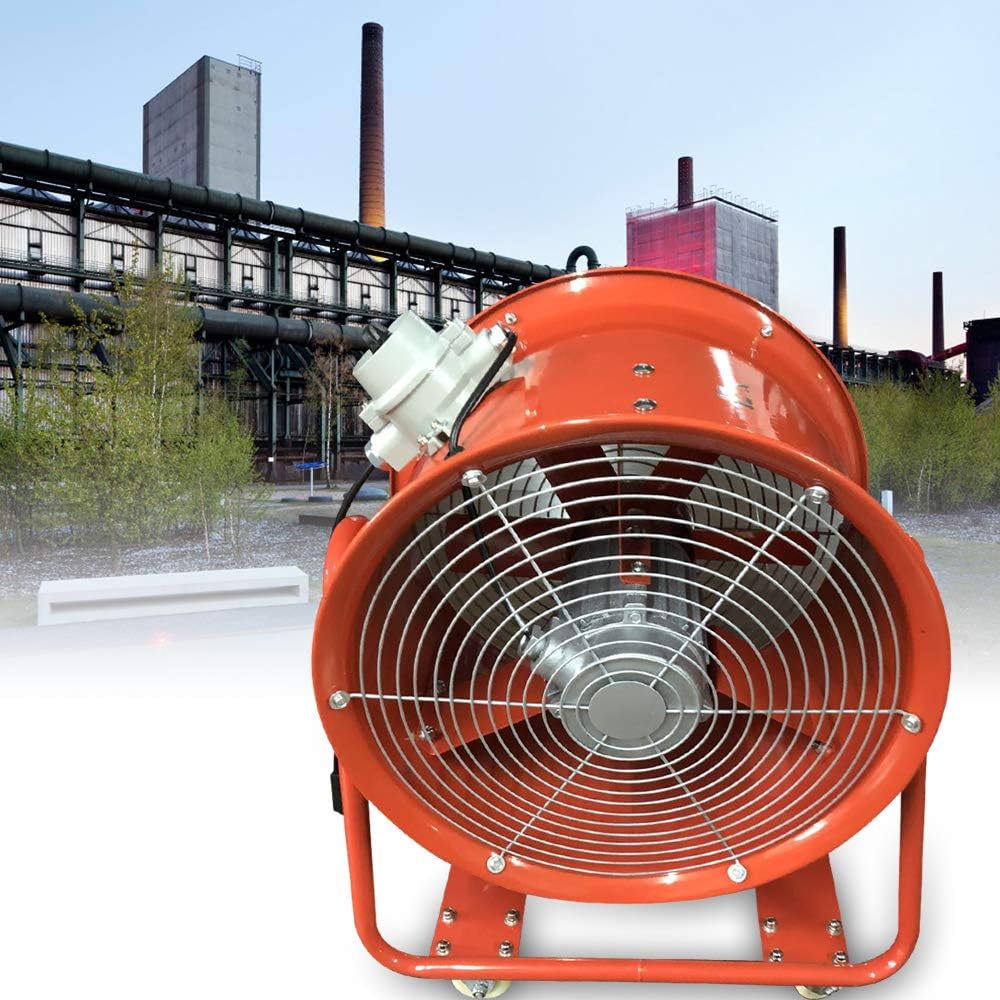 Bauventilator, EX-Explosionsgeschützter Axiallüfter 1100W 450mm, Industrieventilator mit 150m³/min für Werkstatt-Absaugung und Baustelle, Stahlbauweise mit 4 Rädern und Schutzkorb