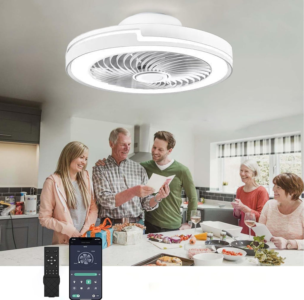 LED Deckenventilator mit Beleuchtung Leise 6 Windstufen, lampe mit ventilator, APP, Modernes Design deckenventilator mit licht für Wohnzimmer Schlafzimmer,(50CM，Weiß)