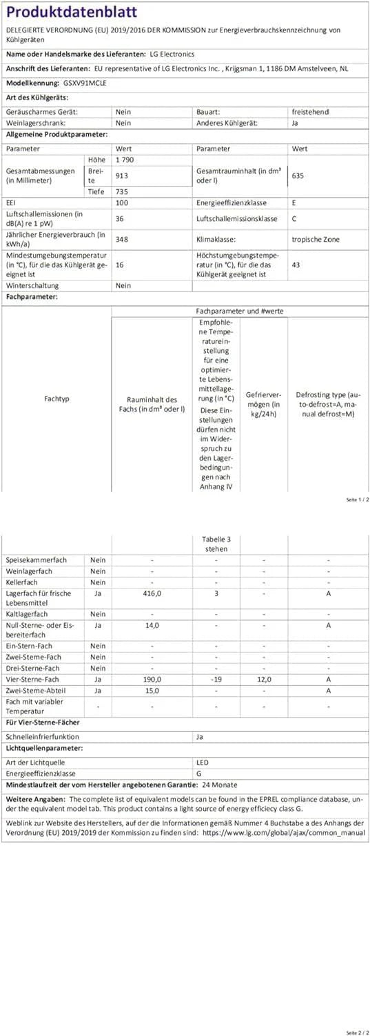 LG GSGV81PYLL Side by Side Kühlschrank, Klasse E, 635 L, Instaview, Kühlschrank mit Gefrierfach, Eis-, Crushed Ice- Wasserspender, Total NoFrost, Smart Inverter Kompressor, Wi-Fi