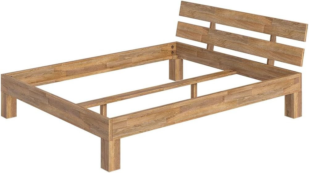 skølm Floki Massivholzbett 160x200 cm aus Eiche - hochwertiges Bettgestell - Bettrahmen mit Bettkopf - Holzbett in Natur geölt - Bett 160x200 cm geeignet als Doppelbett - Futonbett