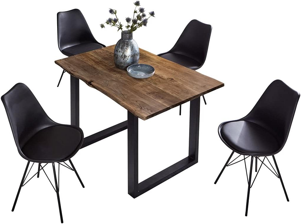 SAM Esszimmertisch 100x70 cm Billy, echte Baumkante, Esstisch aus Akazienholz massiv + nussbaumfarben, Baumkantentisch mit U-Gestell Schwarz