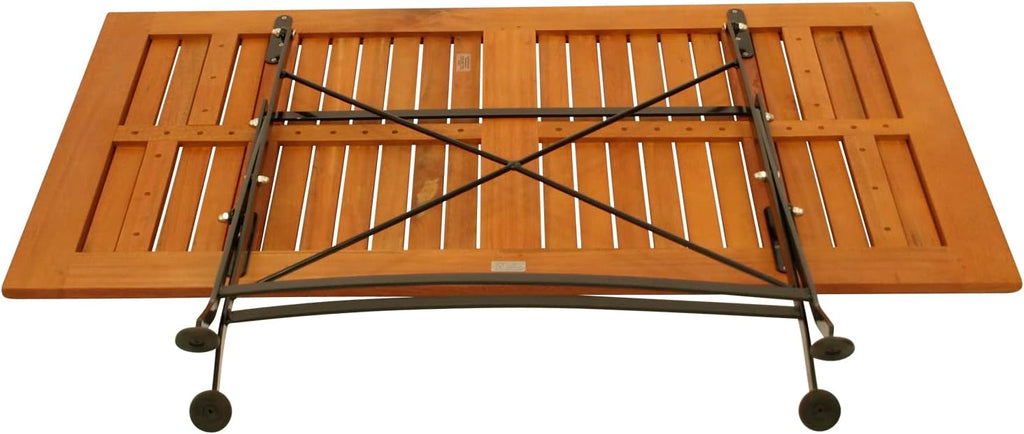 DEGAMO Garten Sitzgruppe Klappgarnitur HOFGARTEN 5-teilig (4X Armlehnensessel, 1x Tisch 70x120cm), Stahl schwarz pulverbeschichtet, Eukalyptus Holz braun geölt, FSC®-Zertifiziert, Outdoor