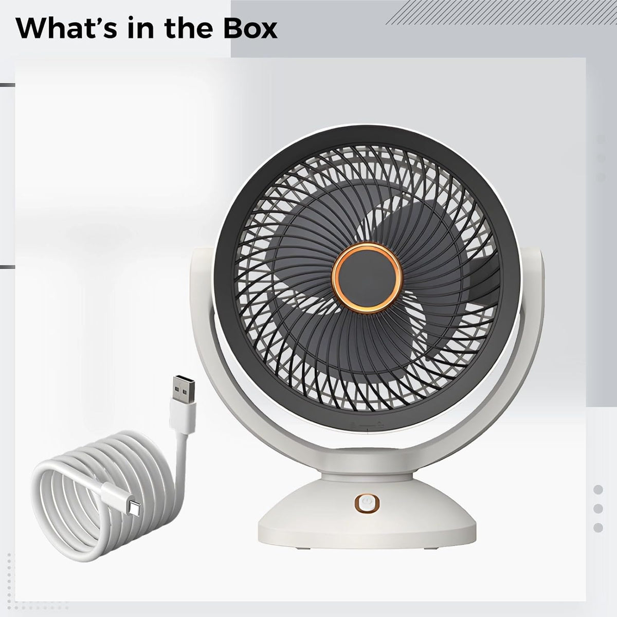 Desktop Air Circulator Fan for Home and Dorm, Energy Saving USB Rechargeable Oszilating Fan, Adjustable Stand, Night Light Function, 8 Hour Timer, Quiet Operation, Compact and Portable Tool