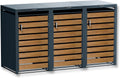Metzler Mülltonnenbox in Anthrazit & Holzoptik 3er 240L, Mülltonnenverkleidung 3 Tonnen, witterungsbeständiger und pulverbeschichteter Stahl mit Automatikdeckel, abschließbar, Garten- und Müllbox