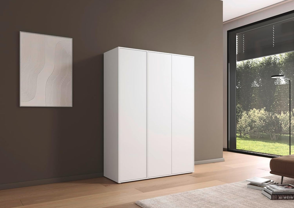 Rauch Möbel Nabila Kleiderschrank für Schlafzimmer, Kinderzimmer, Jugendzimmer, Flur, 3-türig, Push-to-Open, mit Zubehör Classic, Farbe Weiß, Breite 140 cm