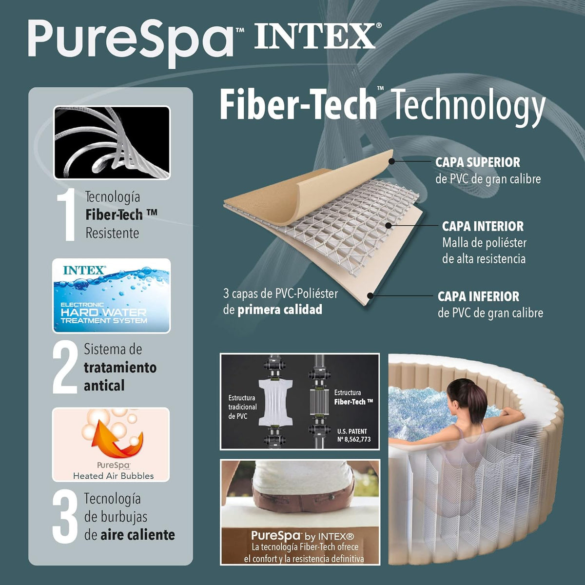 Intex 86IN X86IN X28IN PURESPA Jet and Bubble Deluxe Set