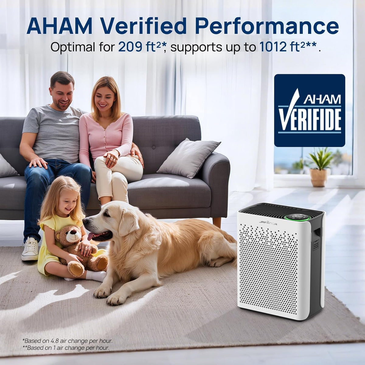 Jafanda JF280 Luftreiniger für Schlafzimmer/Raucherzimmer/Staub & Allergiker– 20dB Schlafmodus, Automatik, – AHAM-Geprüft, H13-HEPA-Filter mit Echtzeit-PM2.5-Anzeige, CADR 153CFM